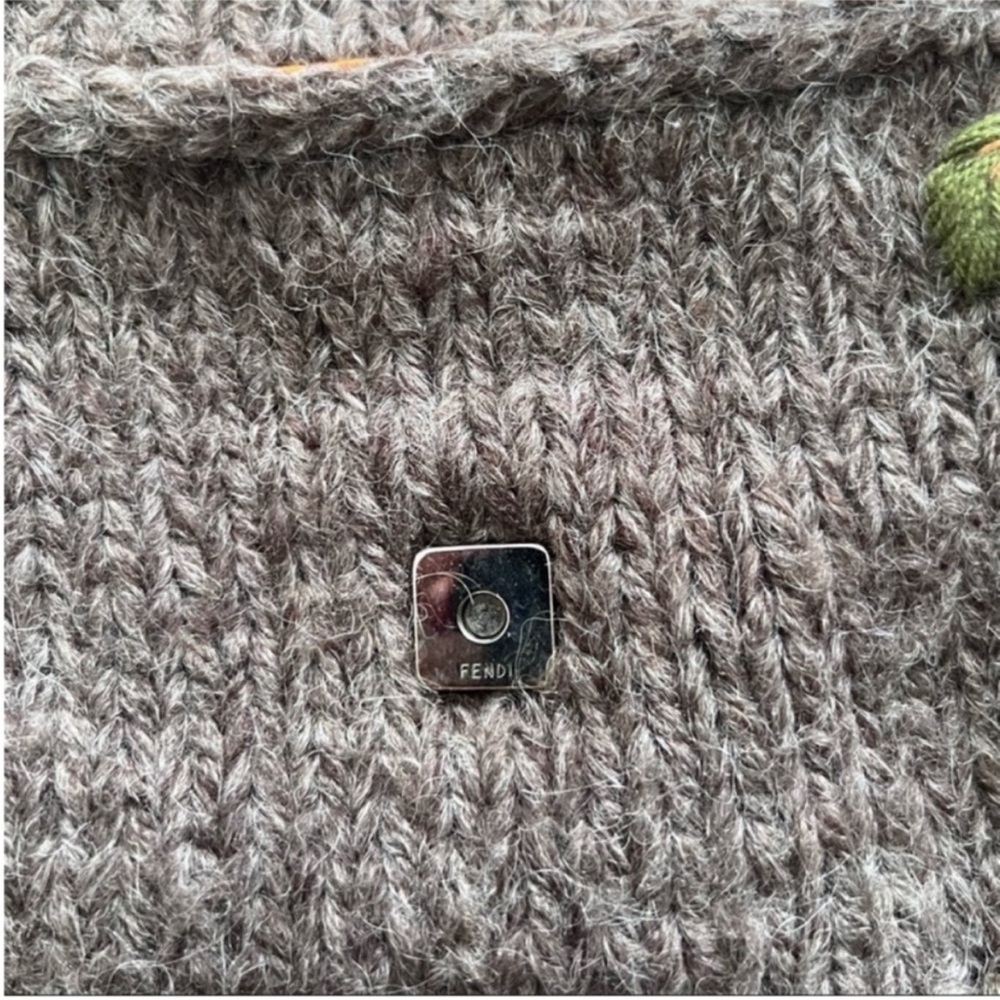 VINTAGE Fendi Baguette Knit Floral Crochet Brown Orange Green - Picture 9 of 13